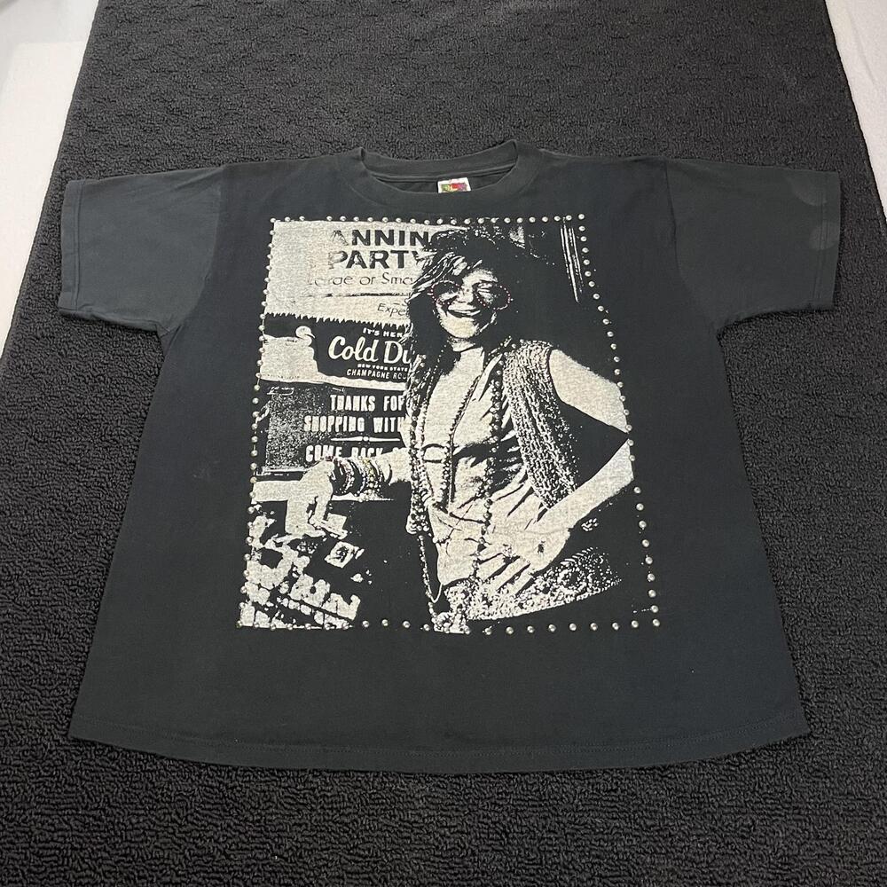 Vintage Janis Joplin Shirt Mens Medium 90s Band Tee Fruit Of The Loom Studded